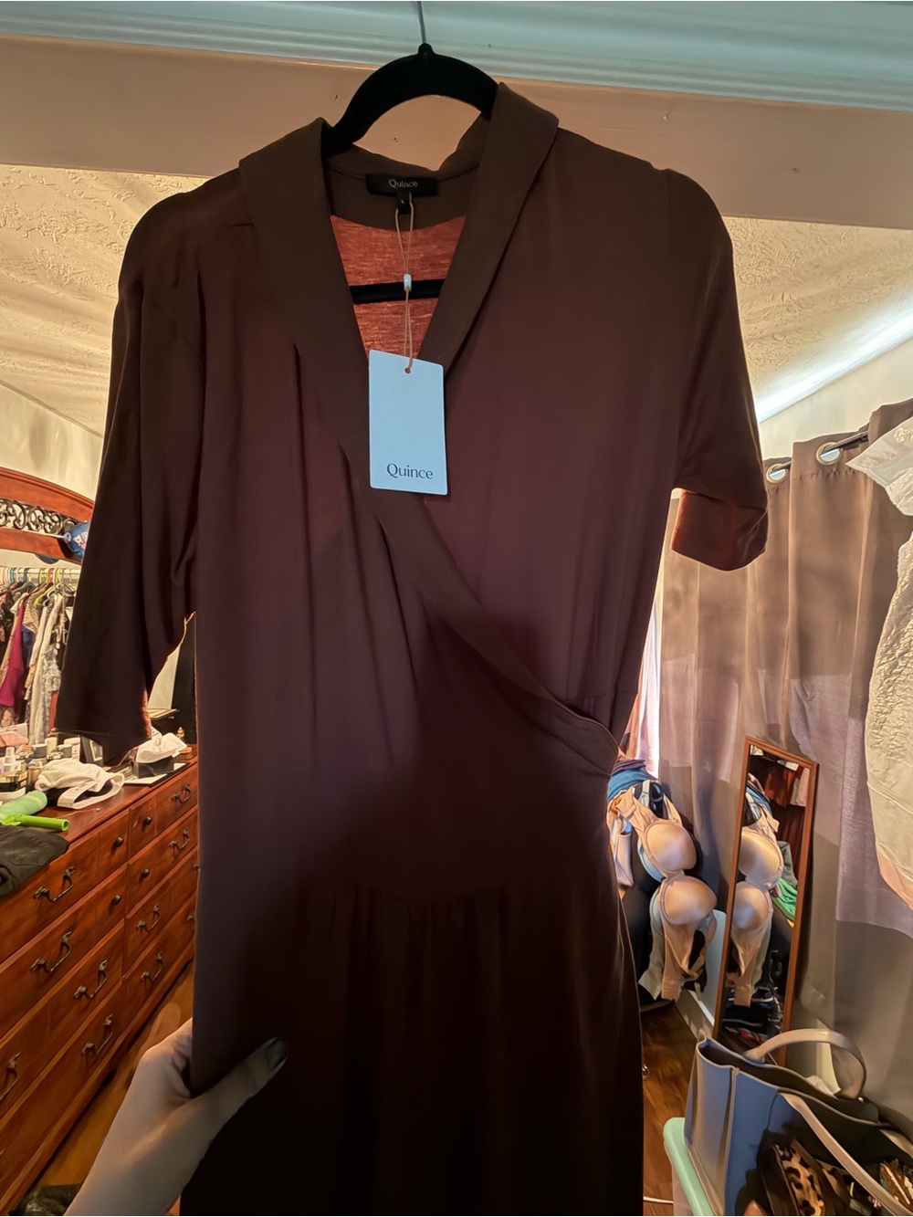 Quince Women's Chocolate Brown Midi Wrap Dress